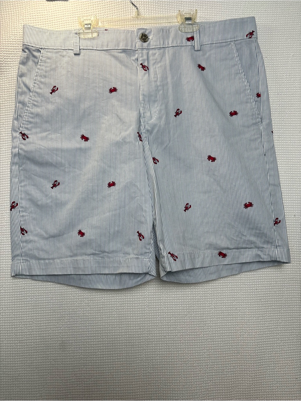 Men's Blue Pinstripe Shorts with Red Lobsters and Crabs